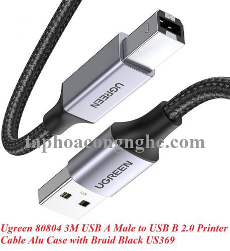 Ugreen 80804 3M đầu nhôm dây bọc lưới chống nhiễu cáp máy in màu Đen 2.0 USB A sang B US369 30080804